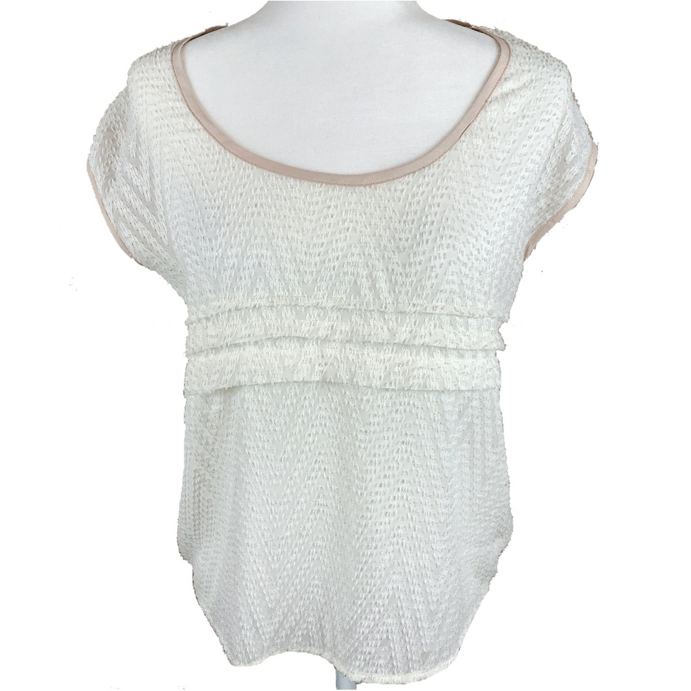 Anthropologie Maeve Sheer Cream Chevron Print Blouse - Small